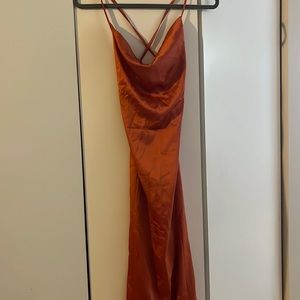 Women’s burnt orange cowl neck midi dress